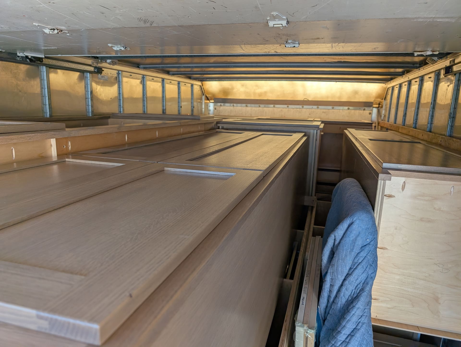 Finished custom cabinets loaded and ready for delivery